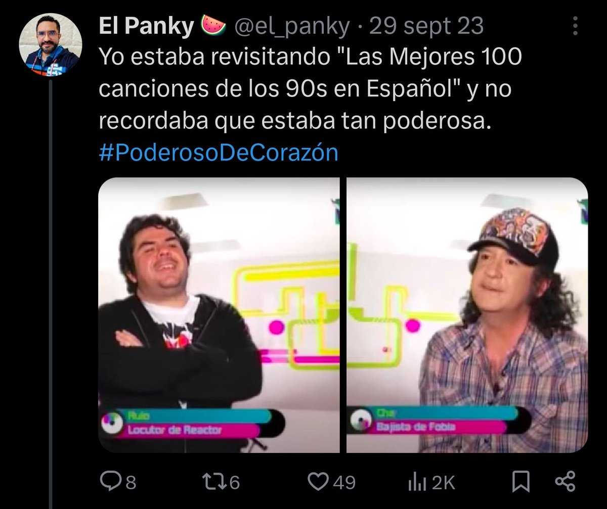 el_panky's tweet photo. @eltalcha, me parece que cuando ñ hablaste de Coda fue en las "100 mejores canciones de los 90 en español" #Poderosish https://t.co/vhwRCyeMl7