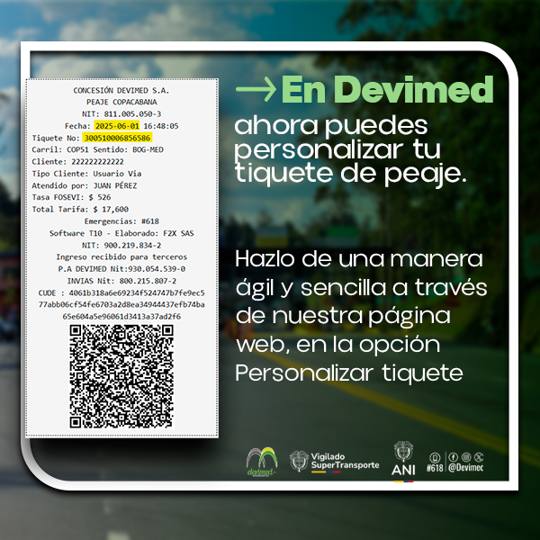 🧾Ahora puedes personalizar tu tiquete de peaje en devimed.com.co