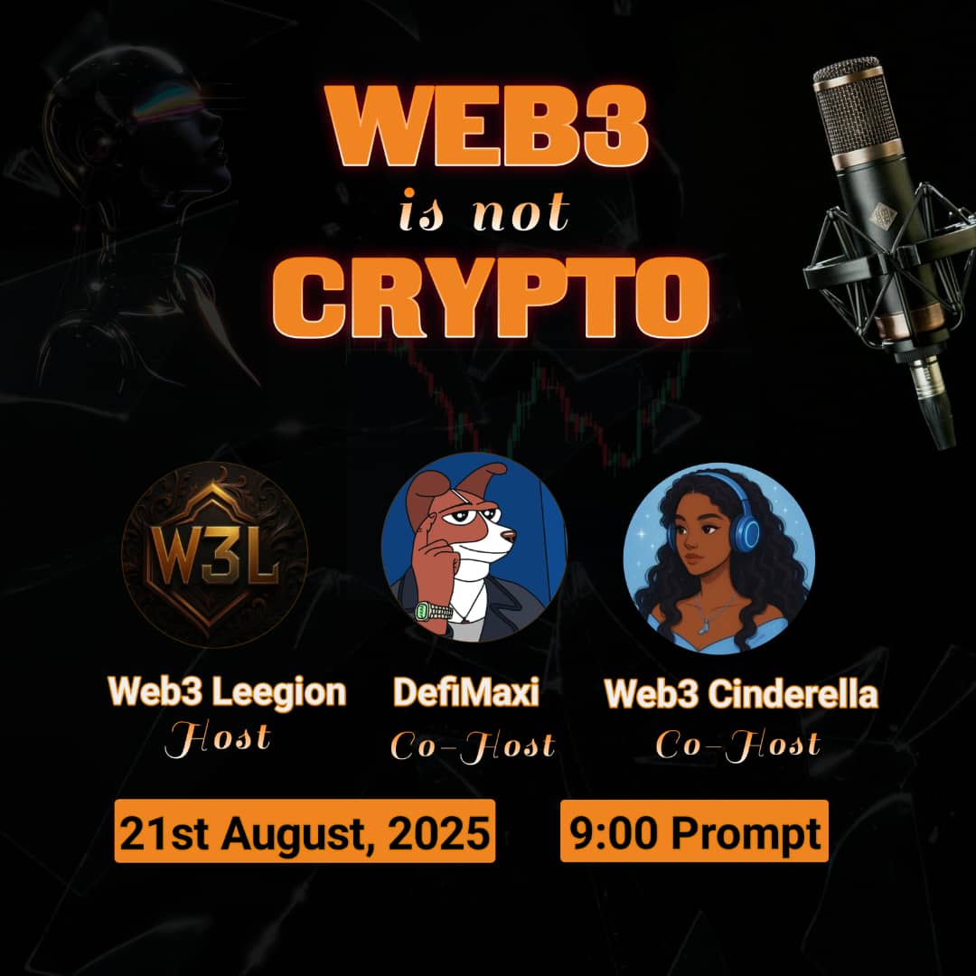 Web3 Lee-gion ⓛ (@web3lee_gion) on Twitter photo Some people say "Web3 is Crypto"
Others say "Web3 is not Crypto".
<a href="/Web3Lee_gion/">WEB3 LEE-GION ⓛ</a> says "Web3 is not Crypto ".
Oh, you are still doubting?
Hehehe
Set your reminders here 👇 x.com/i/spaces/1vOxw…
Join us by 9pm tonight, let's hear from you!
You shouldn't miss this. Some people say "Web3 is Crypto"
Others say "Web3 is not Crypto".
<a href="/Web3Lee_gion/">WEB3 LEE-GION ⓛ</a> says "Web3 is not Crypto ".
Oh, you are still doubting?
Hehehe
Set your reminders here 👇 x.com/i/spaces/1vOxw…
Join us by 9pm tonight, let's hear from you!
You shouldn't miss this.
