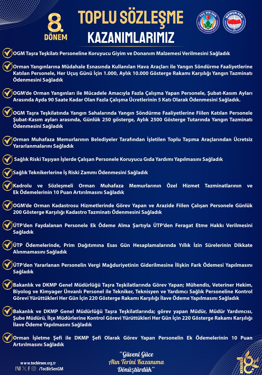 TocBirSenGM's tweet photo. Tarım ve Ormancılık Hizmet Kolu'na İlişkin 8. Dönem Toplu Sözleşmede Elde Ettiğimiz Kazanımlarımız⤵️