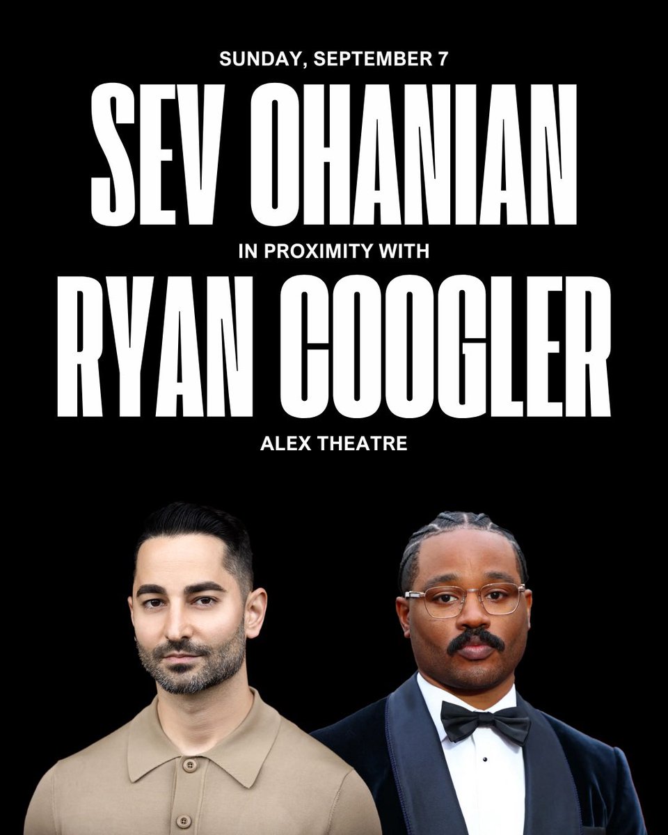 Tickets are going fast for our special conversation between producer Sev Ohanian and director Ryan Coogler, the creative team behind this year's SINNERS.
 
Join us on Sunday, September 7 at 1:30pm at the Alex Theatre in Glendale!

evnsong.ticketspice.com/sev-ohanian-in…