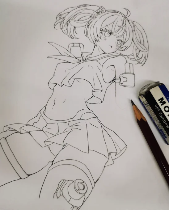 Skeb No.69 WIP
ガンナーちゃん!モデラーさんの作品なのでアレンジせず忠実に描くべき…だけど、ただの模写になっちゃうとイラストにするいみが薄い…ので、髪と服に二次元でしか表現できない遊びを思いきり入れてみるんじゃ 