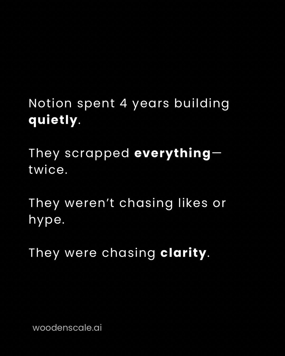 WoodenscaleAI's tweet photo. Don’t rush the journey. Great things take patience, clarity, and grit—just like Notion, which built quietly for years before the world noticed.
.

.

.
.

Follow @WoodenscaleAI  for more startup content! https://t.co/gWvXbcudiX