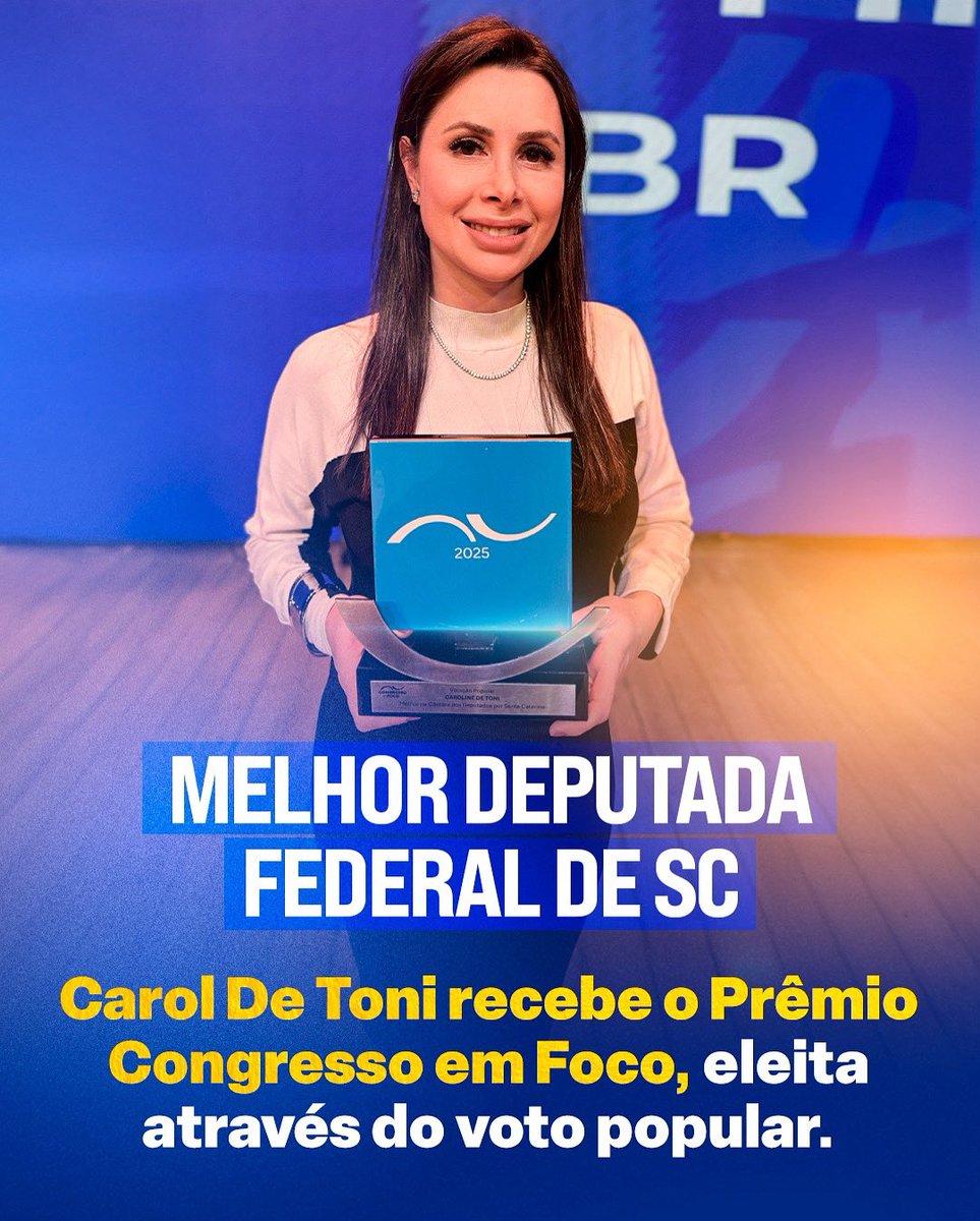 PRÊMIO CONGRESSO EM FOCO

Pelo voto popular, recebi o troféu de melhor deputada federal de Santa Catarina no Prêmio Congresso em Foco 2025, considerado o “Oscar da política brasileira”.

Essa premiação pertence aos catarinenses que confiaram no nosso trabalho pra representar os