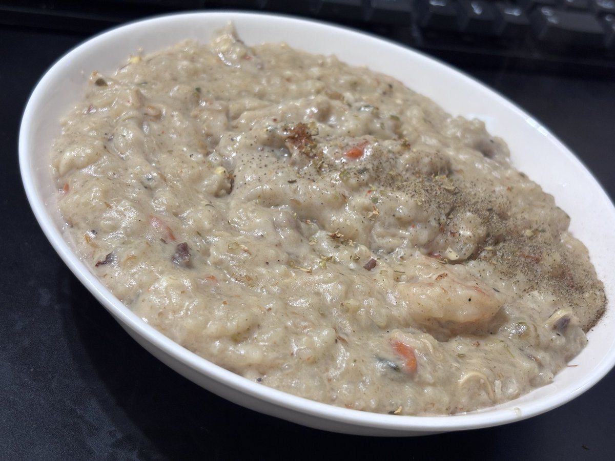 NHC_eating's tweet photo. 2025/8/21
鮮蝦牛奶燉飯

終於把牛奶用完了 https://t.co/J6SFp4vkjw