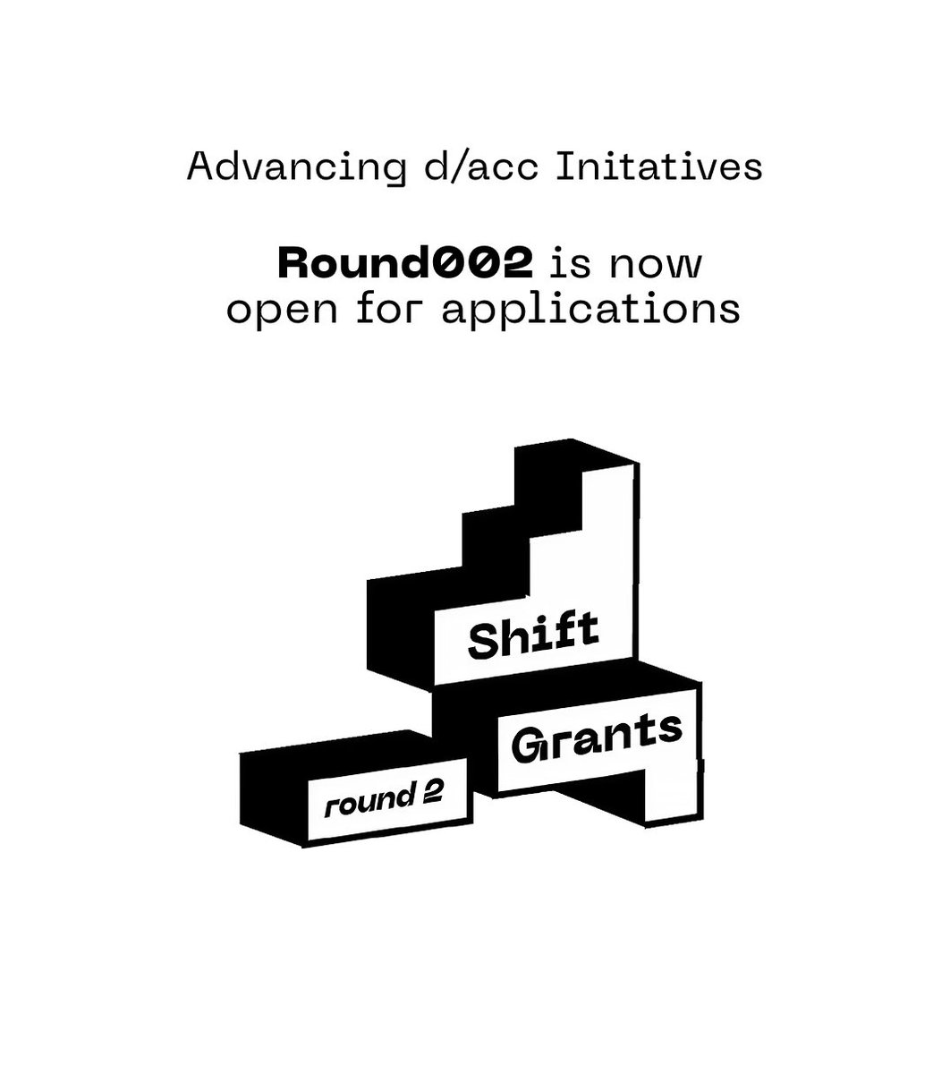 We're launching round 002 of the SHIFT Grants Program to fund d/acc projects! ✨

With anchor funding from Vitalik Buterin (<a href="/VitalikButerin/">vitalik.eth</a>), Trent McConaghy (<a href="/trentmc0/">Trent McConaghy</a>), ASI Alliance (<a href="/ASI_Alliance/">Artificial Superintelligence Alliance</a>), and Ocean Protocol Foundation (<a href="/oceanprotocol/">Ocean Protocol</a>).

How to apply &amp; get funding ⬇️