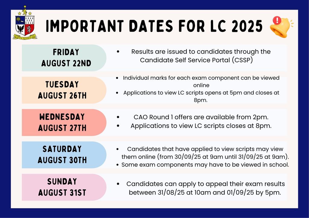 We would like to take this opportunity to wish our brilliant Leaving Certificate class of 2025 the very best of luck as they receive their results tomorrow! #excellenceineducation