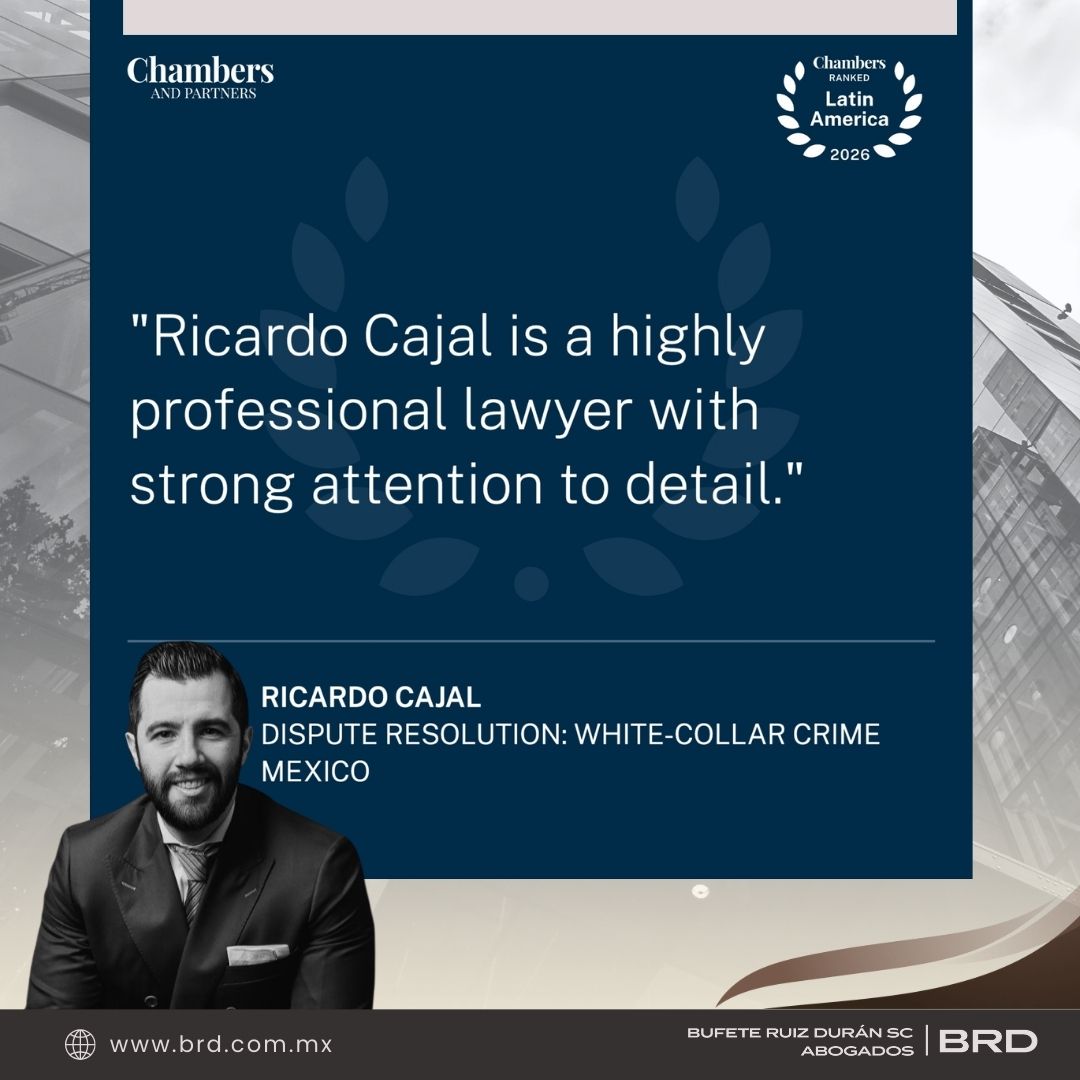 bufeteruizduran's tweet photo. Proud to announce that Bufete Ruiz Durán Abogados has been recognized as a leading firm in the area of Dispute  Resolution: White Collar Crime in the 2026 edition of Chambers and Partners Latin America Guide.

https://t.co/BbyX5y2OMt

#BRDAbogados #MX #ChambersAndPartners #2026 https://t.co/eEQeNzOFV7