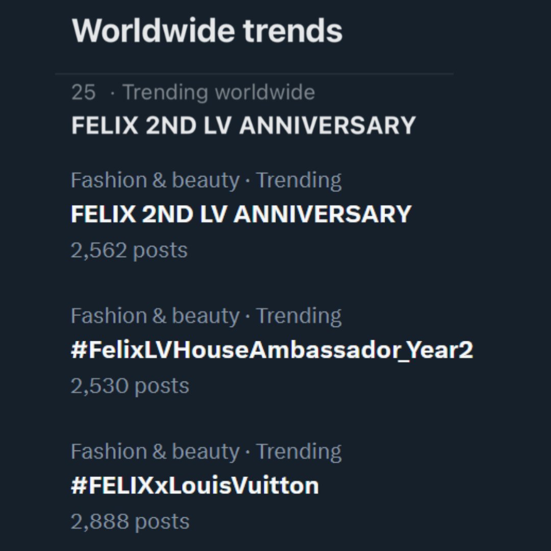 Felix 필릭스 Central (@flxcentral) on Twitter photo All our tags are already trending with the tagline trending #25 worldwide🔥
keep using the tags in all your posts
✅ Reply/QRT with tags
✅ RT ALL replies/posts w tags🔁
FELIX 2ND LV ANNIVERSARY
#FelixLVHouseAmbassador_Year2
#FELIXxLouisVuitton <a href="/LouisVuitton/">Louis Vuitton</a> All our tags are already trending with the tagline trending #25 worldwide🔥
keep using the tags in all your posts
✅ Reply/QRT with tags
✅ RT ALL replies/posts w tags🔁
FELIX 2ND LV ANNIVERSARY
#FelixLVHouseAmbassador_Year2
#FELIXxLouisVuitton <a href="/LouisVuitton/">Louis Vuitton</a>