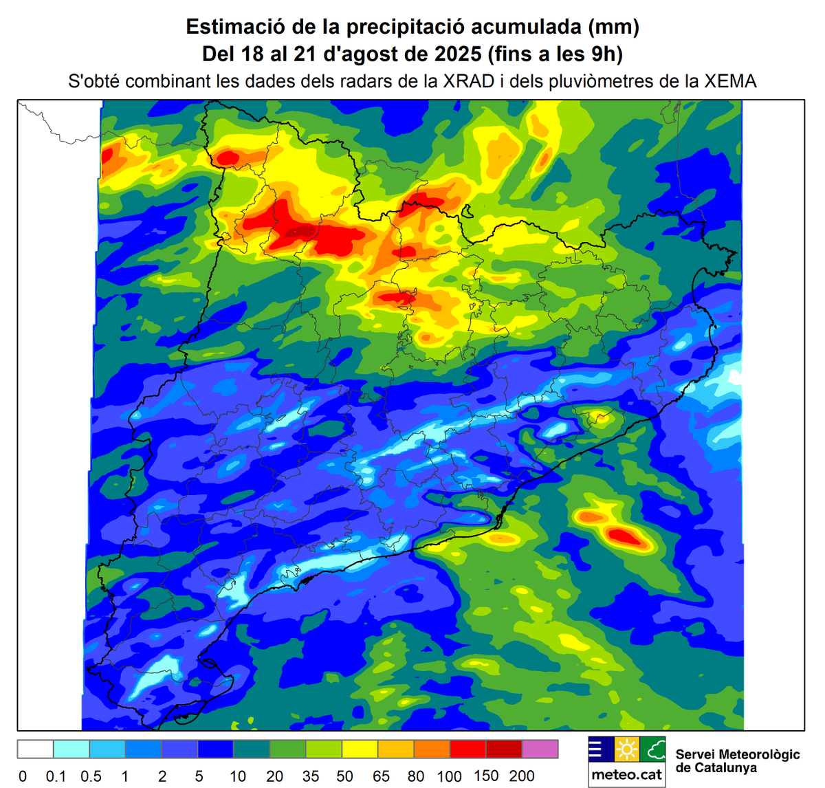 meteocat's tweet photo. Les tempestes de dilluns a dimecres han acumulat més de 100 mm de pluja a sectors del Pirineu i Prepirineu català. Fins dijous a les 5 de la tarda destaquen:

155,7 mm a Llagunes #PallarsSobirà
130,1 mm a la Seu d'Urgell #AltUrgell https://t.co/UzAAQr9auz