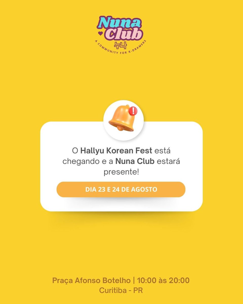 Atenção dramaland de Curitiba!

Estaremos no Hallyu Korean Fest nesse final de semana (23 e 24/08) na Praça Afonso Botelho.

Esperamos vocês lá com muitos produtos novos e muita coisa linda 🫰🏻