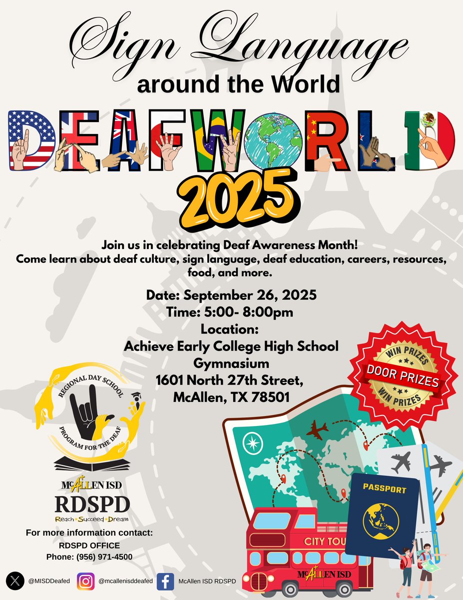 Join us in celebrating Deaf Awareness Month at "DEAFWORLD"! 🤟
Friday, September 26th from 5:00- 8:00pm at Achieve Early College High School.