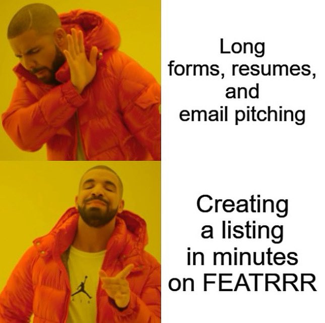 featrrr's tweet image. Tired of overcomplicating your hustle?

FEATRRR lets you create a listing faster than
you can open your email app.

⏱ Less effort. More bookings.

#DrakeMeme #FeatrrrMadeEasy
#ListingInMinutes #CreatorShortcut
#OnlineGigs #DigitalHustle #FreelanceTips 
#HotlineBling