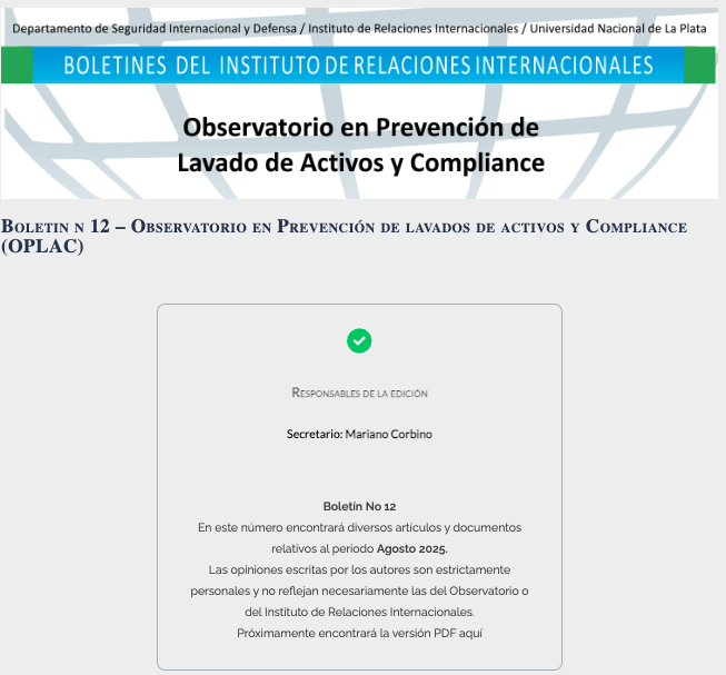oplac_iri's tweet photo. Compartimos el Boletín Nº 12 del Observatorio en Prevención de lavados de activos y Compliance:
https://t.co/gzV9CQHp0i https://t.co/vAvpZZsu9U