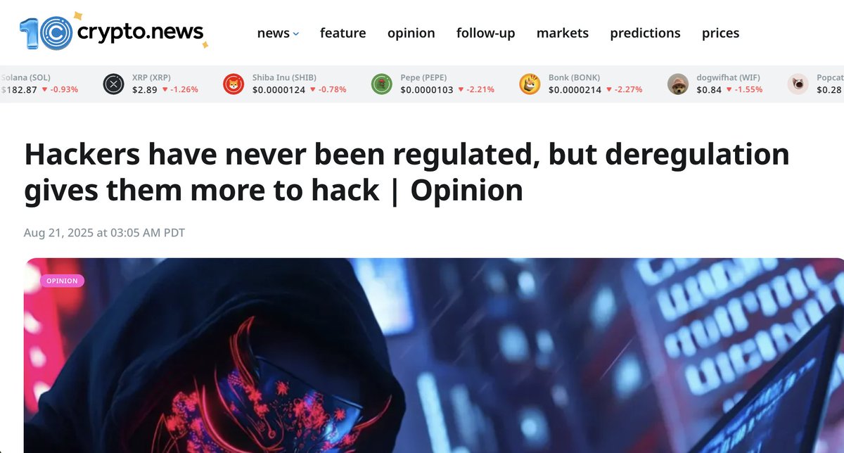 No rules = more hacks.

Deregulation leaves users, and entire systems, exposed. Security must be built in from the start.

Read <a href="/MehowHacks/">Mehow</a>'  take in his latest opinion for <a href="/cryptodotnews/">crypto.news</a>. Link in comments.