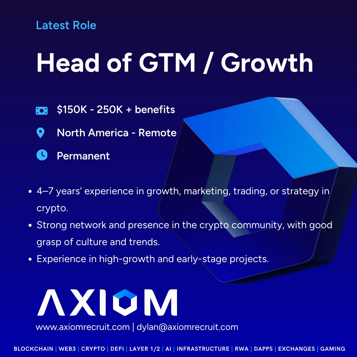 DWadePennington's tweet photo. MOAR JOBS: 

Head of Growth for a fast-growing DeFi exchange!

Rare chance to join a rapidly scaling platform at the forefront of #DeFi. 

#hiring #Crypto #Web3 #Defijobs #growth #GTM 

DM plz https://t.co/9Pbc26L9TP