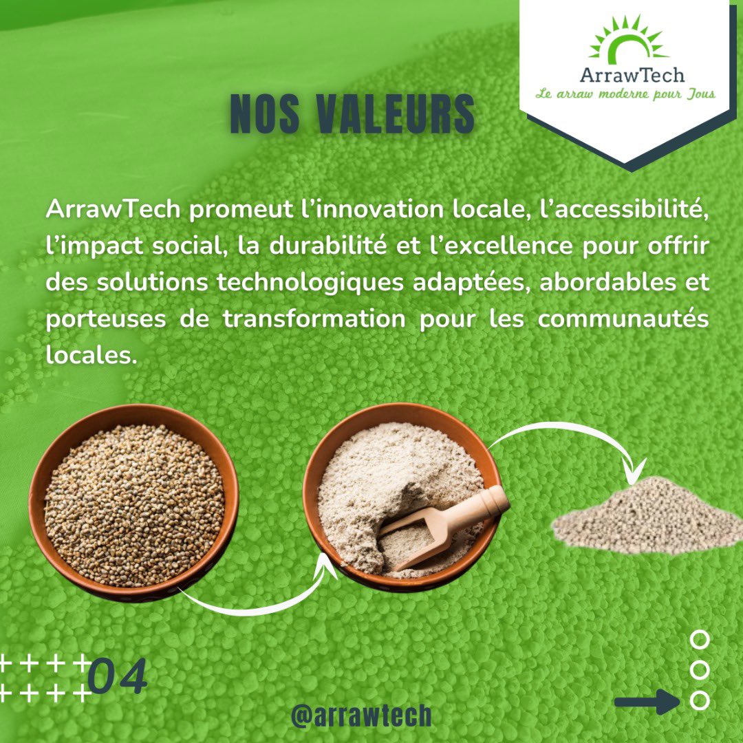 ArrawTech est une #FoodTech panafricaine basée au Sénégal 🇸🇳.
Nous développons des machines modernes pour transformer les céréales locales (mil, riz, maïs) en granulés (thiéré, arraw, thiakry).
Suivez-nous pour decouvrir nos impacts et innovations !
#Innovation #agroalimentaire