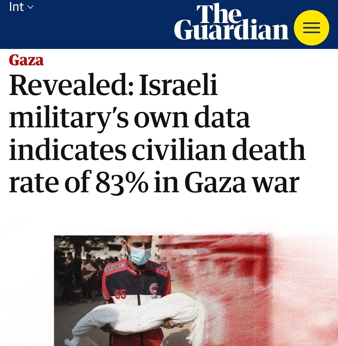 83% civilian casualty rate. As usual Israel lied about having 'the lowest civilians to combatant casualty rate'. It is probably lying about the remaining 17%. This is genocide. 

Source: theguardian.com/world/ng-inter…
