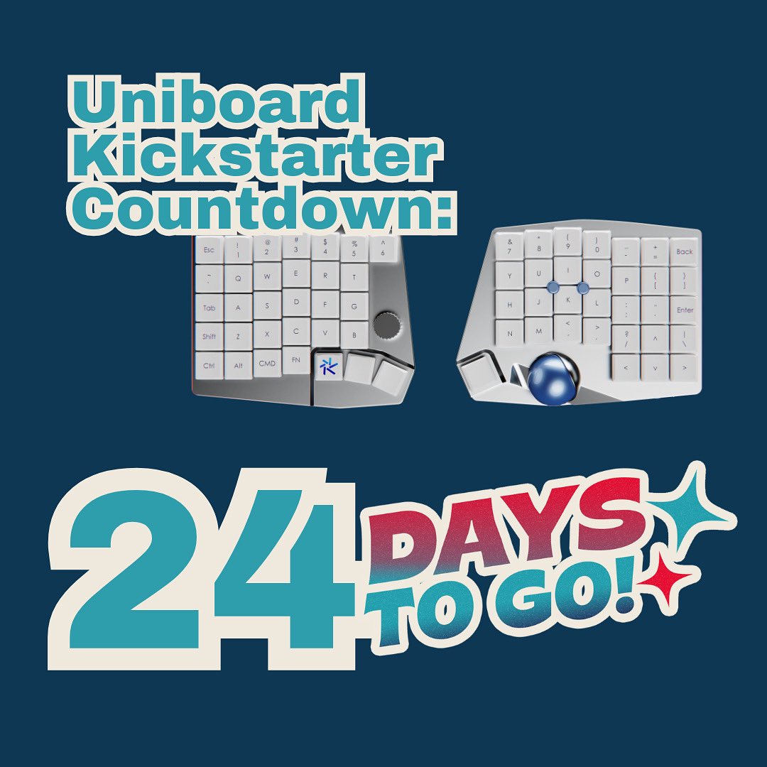 UniboardTech's tweet image. 24 days to go! 💡

Back Uniboard now on Kickstarter and be part of the first to try the keyboard-mouse hybrid.
Early Bird rewards still up for grabs 🙌 

kickstarter.com/projects/unibo…

#Kickstarter #keyboard #keyboarddesign
