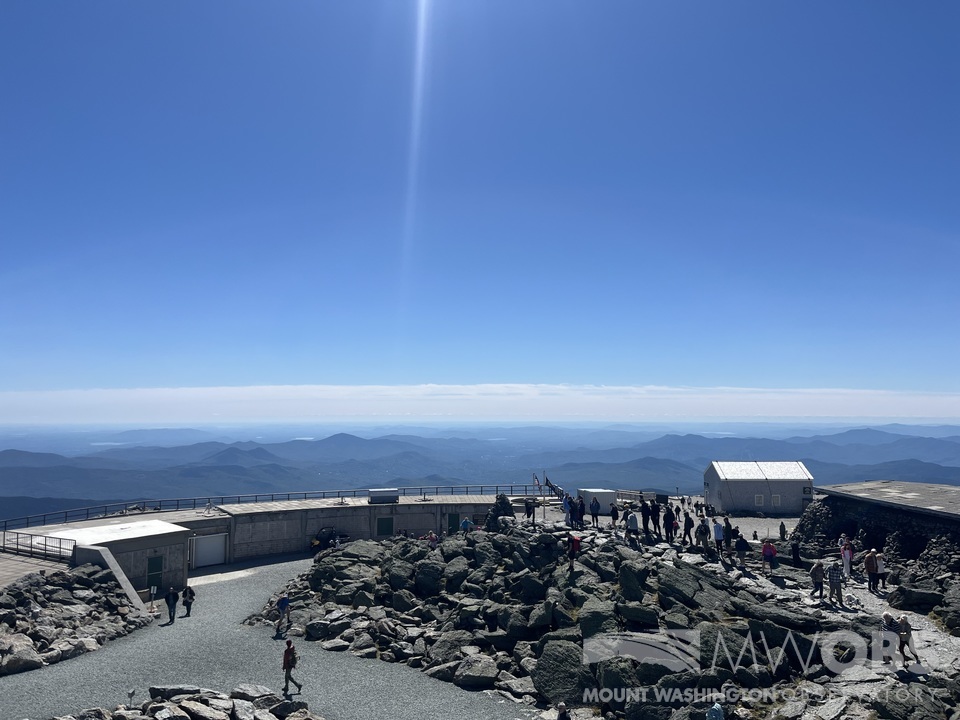 High level clouds from the outflow of #HurricaneErin can be seen from the summit today. Erin will continue its northeastward movement as it parallels the Northeast coastline. The storm will stay well offshore, generating only high level clouds on the horizon today and tomorrow.