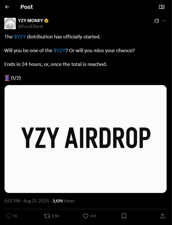 DON'T CLICK ON ANY " $YZY AIRDROP"
IF YOU SEE GOLD CHECKMARK - IT'S STILL FAKE
THESE FAKE AIRDROPS WILL STEAL YOUR CRYPTO 

RT this so that more people know about it and don't fall for the scam