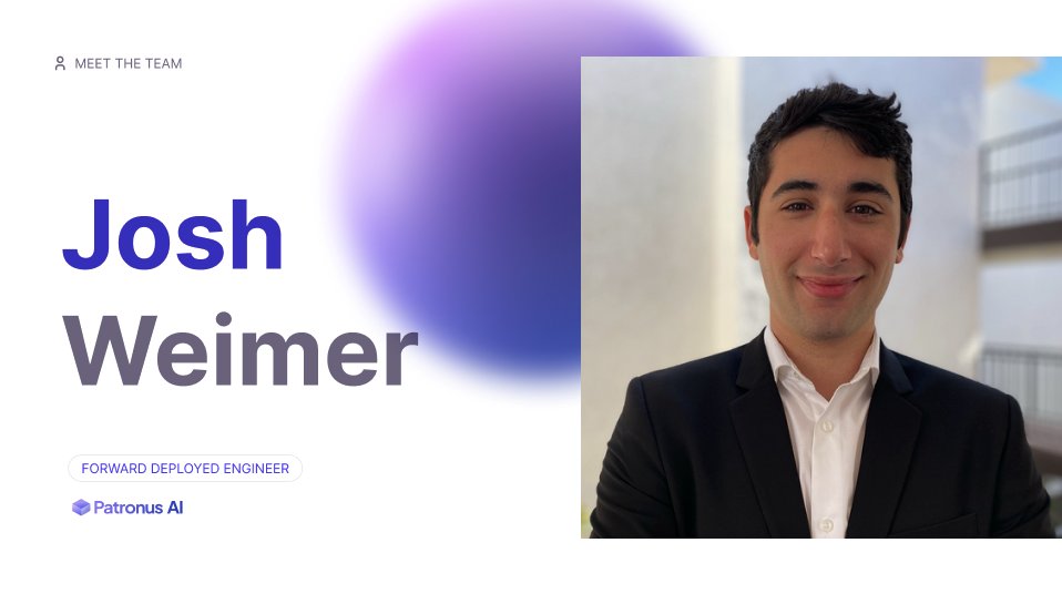 PatronusAI (@patronusai) on Twitter photo Welcome Josh Weimer to the team! 🎉
Josh joins <a href="/PatronusAI/">PatronusAI</a> as a Forward Deployed Engineer. Previously, he worked in the GovTech space, where he supported agencies including the Department of Defense, Department of Justice, Office of Personnel Management, and Department of the Welcome Josh Weimer to the team! 🎉
Josh joins <a href="/PatronusAI/">PatronusAI</a> as a Forward Deployed Engineer. Previously, he worked in the GovTech space, where he supported agencies including the Department of Defense, Department of Justice, Office of Personnel Management, and Department of the