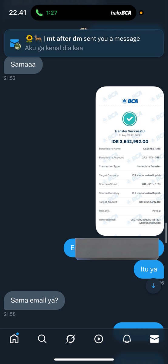(.◜◡◝) (@jenowsiee) on Twitter photo Please help rt 😭🙏🏻🙏🏻🙏🏻🙇♀️
Aku habis di tipu beli paypal $222,24 = 3.534.929
Sama akun <a href="/neyyyyysiae/">Naay 🐰🐰• jasa paypal</a> !!!
Rekening :
BRI 767301006404508 an jullieta
PLEASE HELP!!!😭😭😭😭 Please help rt 😭🙏🏻🙏🏻🙏🏻🙇♀️
Aku habis di tipu beli paypal $222,24 = 3.534.929
Sama akun <a href="/neyyyyysiae/">Naay 🐰🐰• jasa paypal</a> !!!
Rekening :
BRI 767301006404508 an jullieta
PLEASE HELP!!!😭😭😭😭