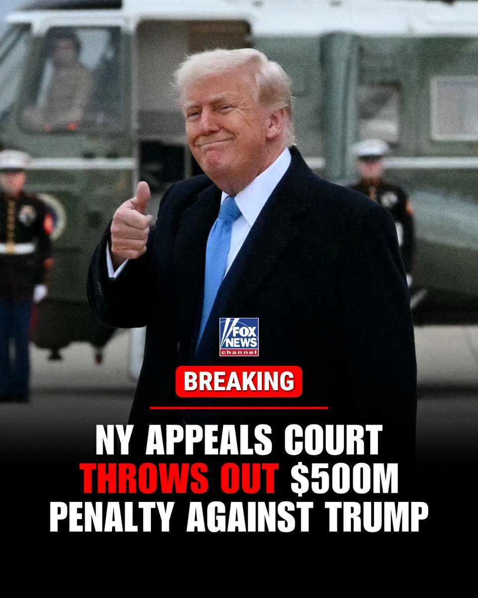 BREAKING: A New York appellate court has thrown out the $500 million penalty Democrat AG Letitia James tried to enforce against President Trump in the civil case — labeling it excessive and a violation of the Eighth Amendment.