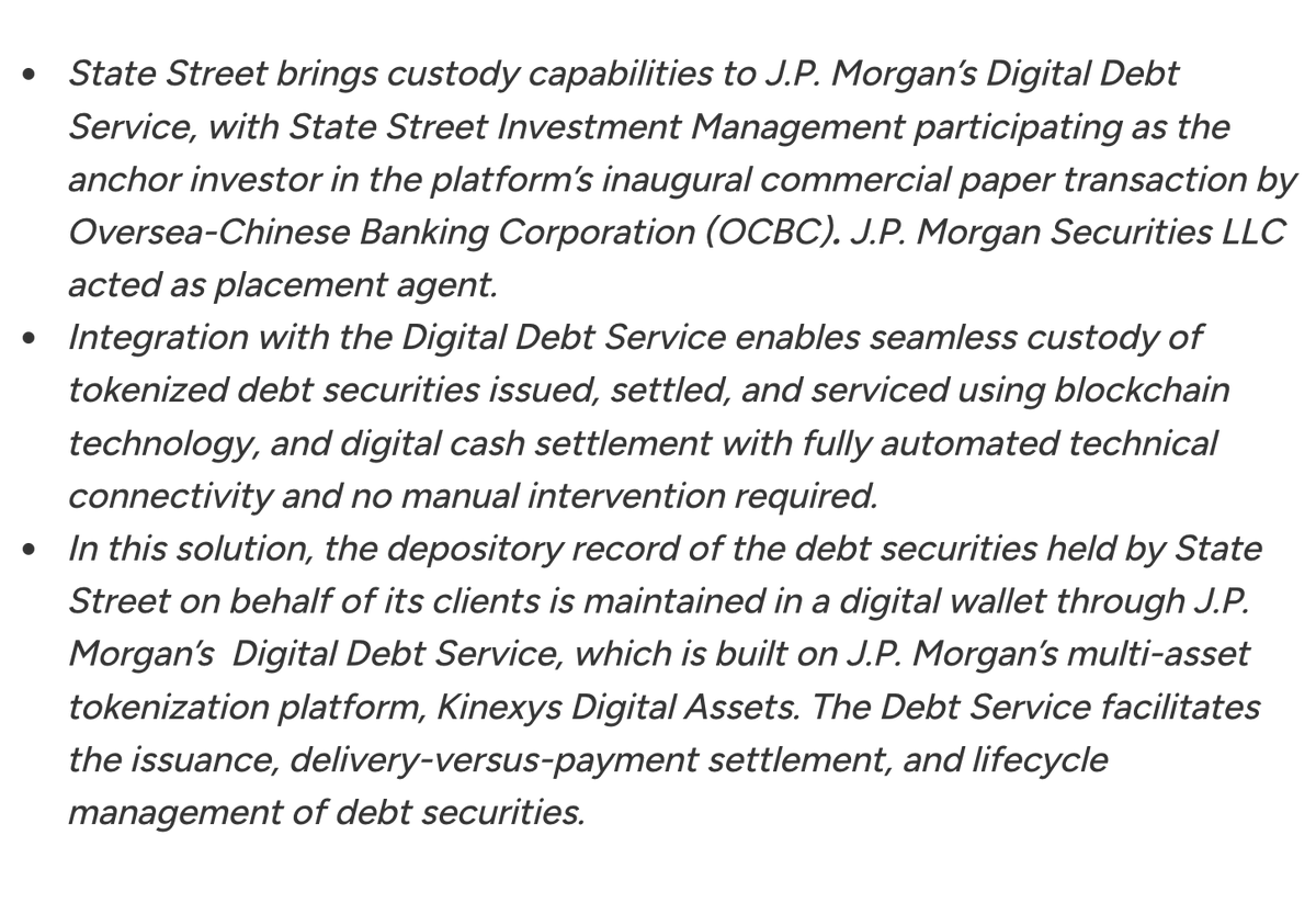 NEW: STATE STREET BECOMES FIRST THIRD-PARTY CUSTODIAN TO LAUNCH ON J.P. MORGAN’S DIGITAL DEBT SERVICE, BRINGING BLOCKCHAIN-BASED DEBT SECURITIES CUSTODY TO INSTITUTIONAL CLIENTS