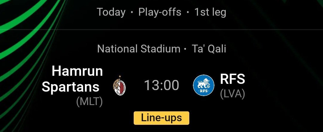 Today is the First Leg of Hamrun 🇲🇹 vs 🇱🇻 RFS Riga if Hamrun wins they Qualify for the Conference League and will be the first ever Maltese Team to qualify for a European Group/League Stage <a href="/fc_Hamrun/">Hamrun Spartans Football Club</a>