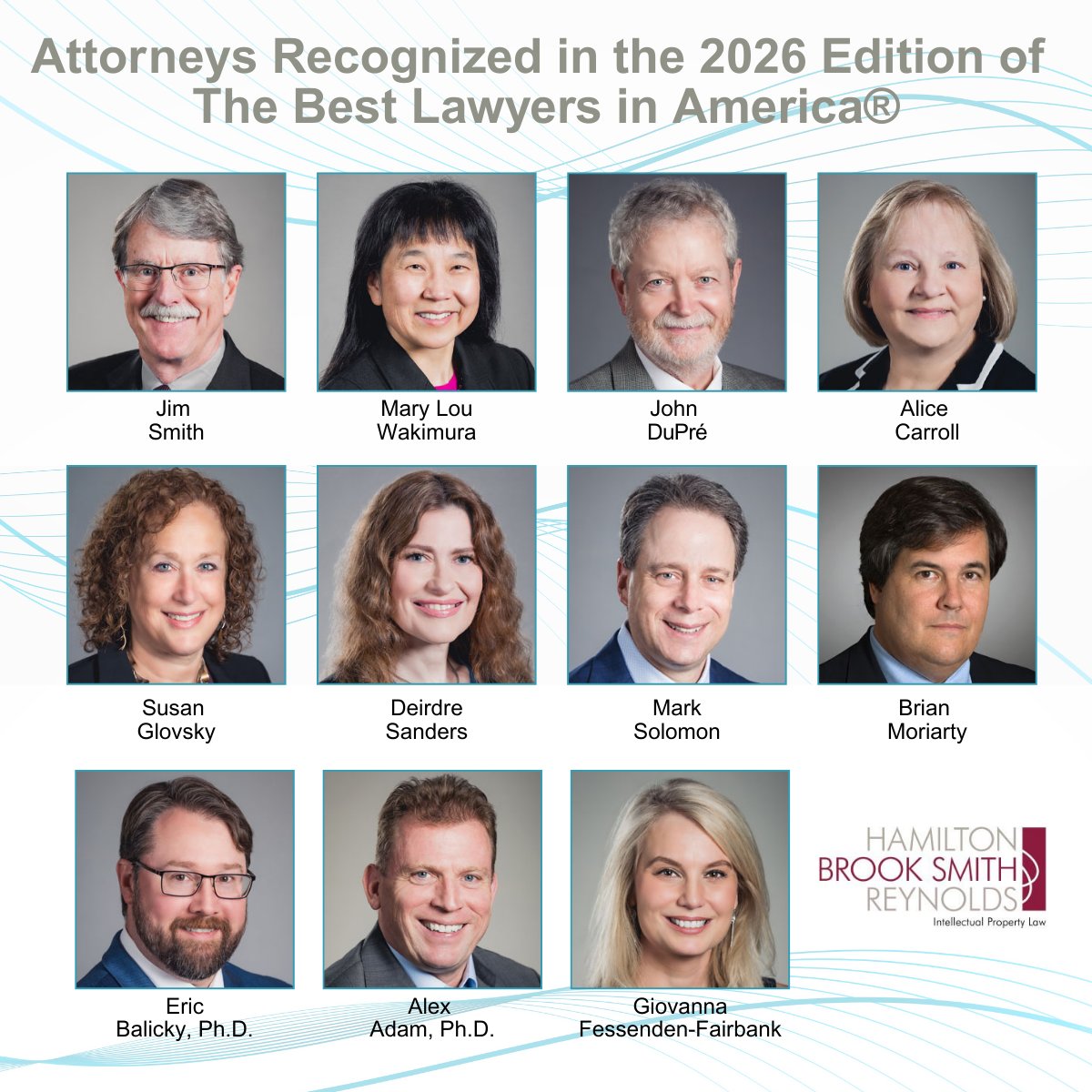 Eleven Hamilton Brook Smith Reynolds Attorneys Recognized by The Best Lawyers in America® 2026. 
Read the full press release: hbsr.com/news-insights/…