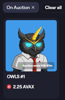 🚨 Auction just kicked off 🚨

<a href="/OO_NFT_AVAX/">OO_NFT_AVAX</a> #1 with unicorn horns was at 1 AVAX. within 3 minutes it jumped to 2.25 AVAX

Only 24 hours to bid on <a href="/joepegsnft/">Joepegs</a>

And yes… rumors are true, owning the Alicorn trait = % of $UU at launch. How much? Still a mystery.