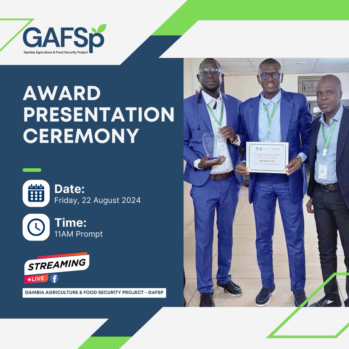 gafspcpcu's tweet photo. 👏 The GAFSP proudly presents its Achievement Award to the Hon. Minister of Agriculture after securing 2nd Place in the AfDB Portfolio Review! 🌍✨

📍 Live @ MoA, Banjul
🗓️ Fri 22 Aug | ⏰ 11AM

@GAFSPfund
@AFDBGroup
@philboahen
@batdes
#GAFSP #TheGambia #FoodSecurity https://t.co/Zkno2sWw9A