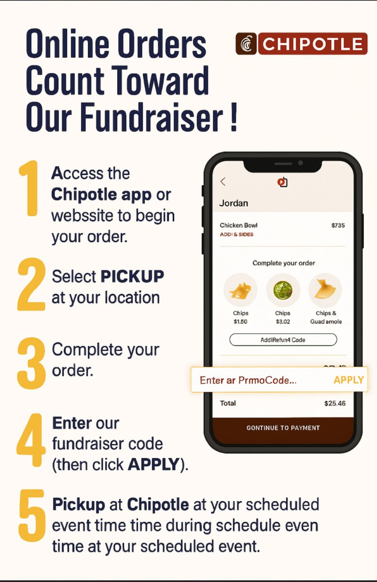 DeKalbJRW's tweet photo. 🌯 Join us for Chipotle Dine to Donate! Wed, Aug 28 • 4–8 PM. 25% of sales support JRW PTO! ✅ Tell cashier ✅ Show flyer ✅ Order pickup w/ code 9LRAEVV. (No 3rd-party delivery.) Let’s raise some “guac” for our school! 🥑🌯 More info: https://t.co/7DPYpRKeAI. https://t.co/lz46xgCEJP
