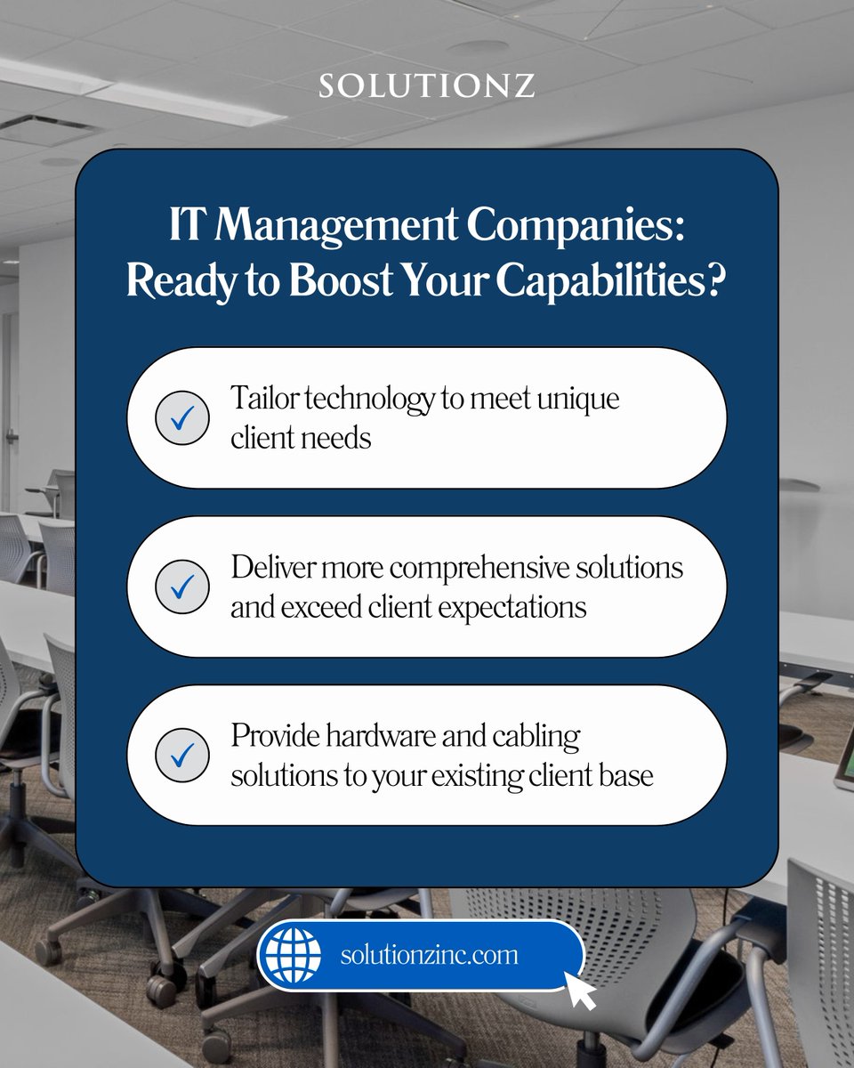 Solutionz partners with companies to deliver hardware, cabling, and fully integrated solutions, so you can say “yes” to every request. From complex installs to seamless subcontracting, we’ve got your back.  bit.ly/470QoOQ