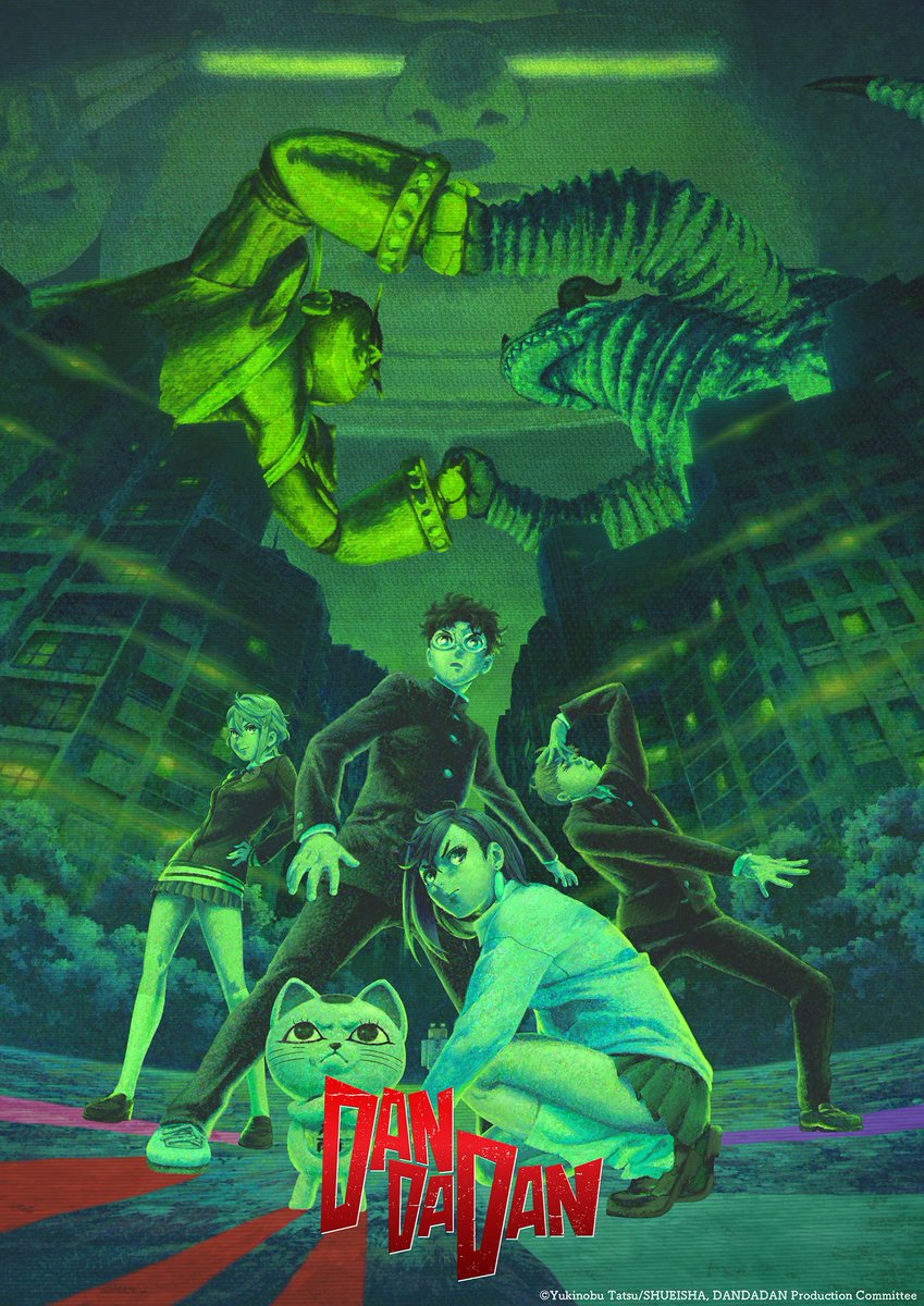 New key visual for #DANDADAN Season 2! 💚✨

A kaiju...? And a giant robot?! This occult sci-fi rom-com is breaking  into a whole new dimension! Don't miss the climax— DAN DA DAN Season 2  is now streaming! 💥