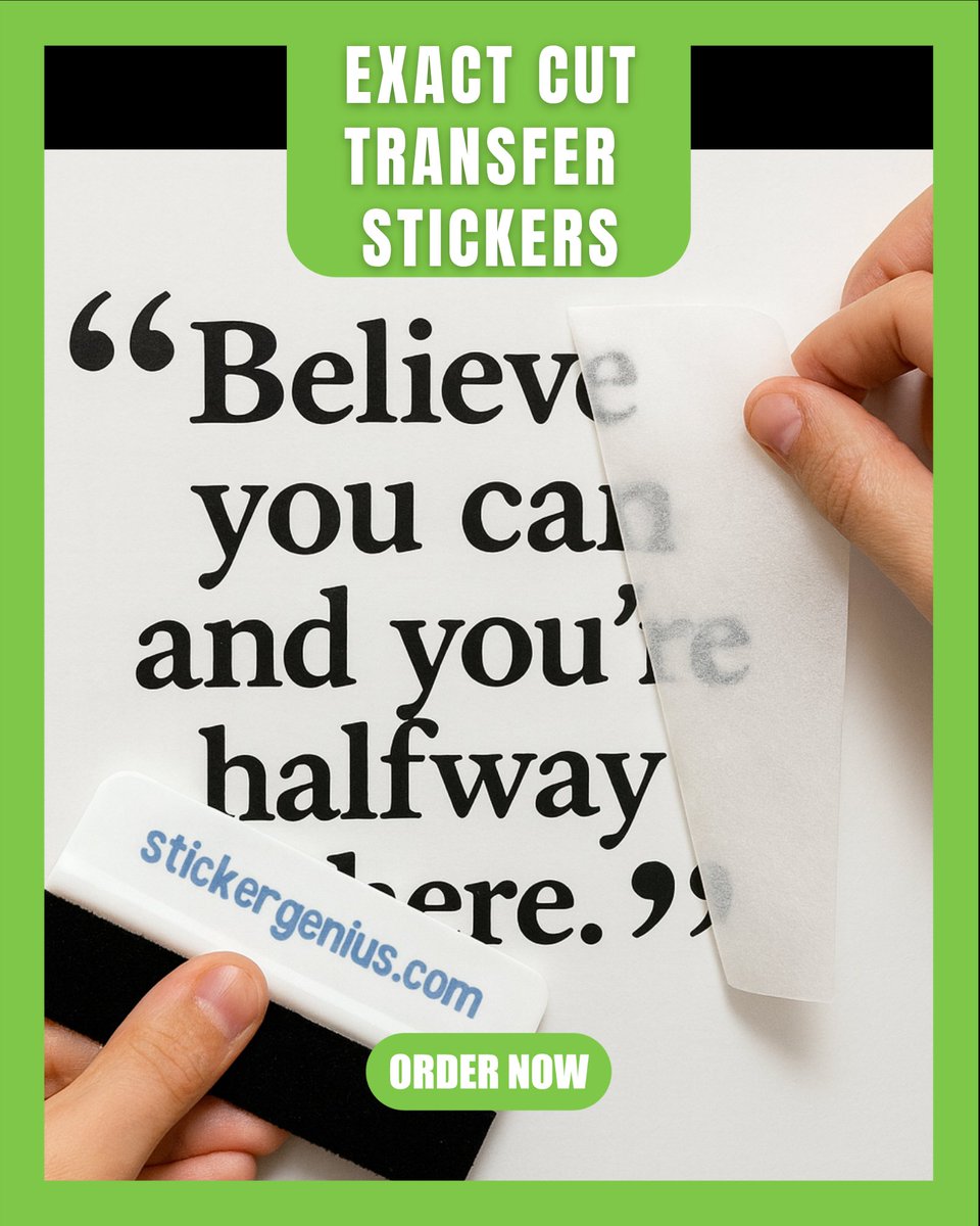 StickerGenius's tweet image. Clean. Precise. Professional. 
Our Exact Cut Transfer Stickers make your design look like it’s painted on! Perfect for windows, walls, vehicles &amp;amp; more 

#TransferStickers #CustomDecals #StickerGenius #ShopSmall #Stickers