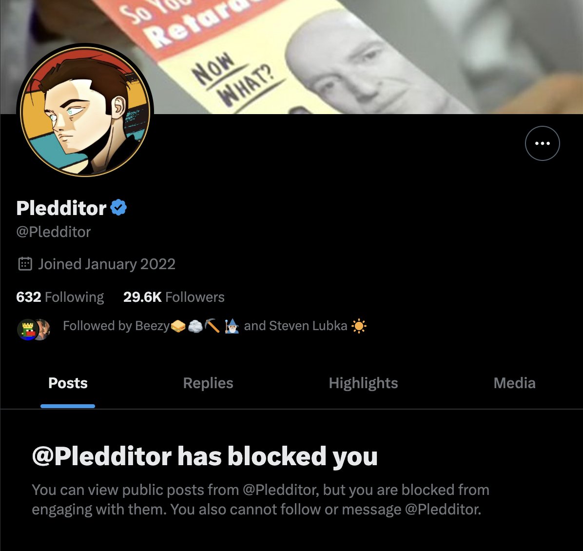 Welcome back to X, <a href="/Pledditor/">Pledditor</a> !