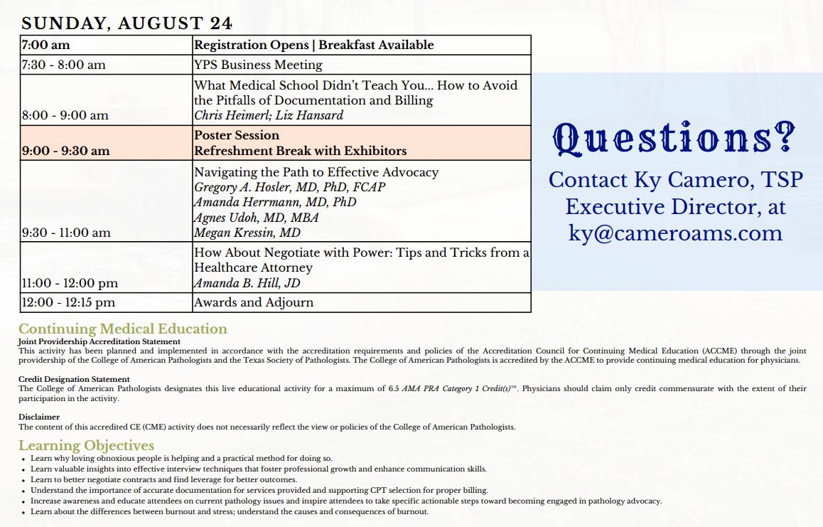 HerrPath's tweet image. Who will I see this weekend at the @TexPathol Young Pathologists Section Summer Retreat ?!?!?

Looking forward to laughs and maybe some CME. 

Missed the registration? Register on site on Saturday!

Check out our agenda ⬇️ I&apos;ll see you there! 

😎