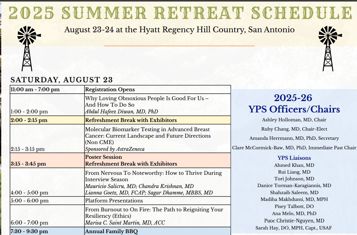 HerrPath's tweet image. Who will I see this weekend at the @TexPathol Young Pathologists Section Summer Retreat ?!?!?

Looking forward to laughs and maybe some CME. 

Missed the registration? Register on site on Saturday!

Check out our agenda ⬇️ I&apos;ll see you there! 

😎