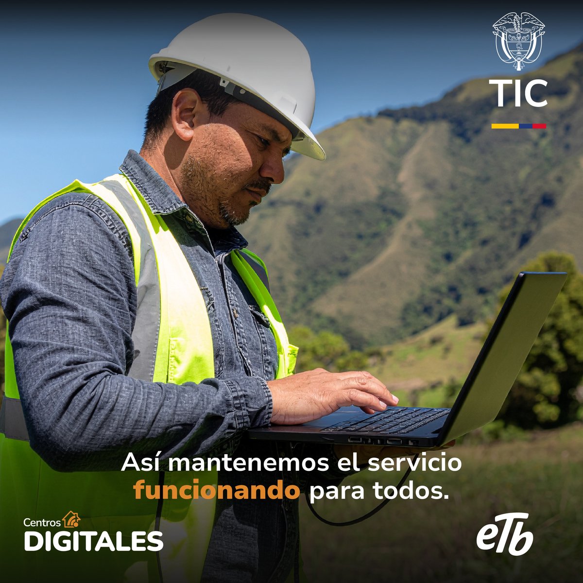 ETB's tweet image. ¿El Internet de los Centros Digitales está fallando? Avísanos y ayúdanos a mejorar el servicio. Llámanos al 01 8000 910 911 o escríbenos a ccc@mintic.gov.co. Internet gratuito y de calidad para todos. #SoporteDigital #MejoraContinua #CentrosDigitales
