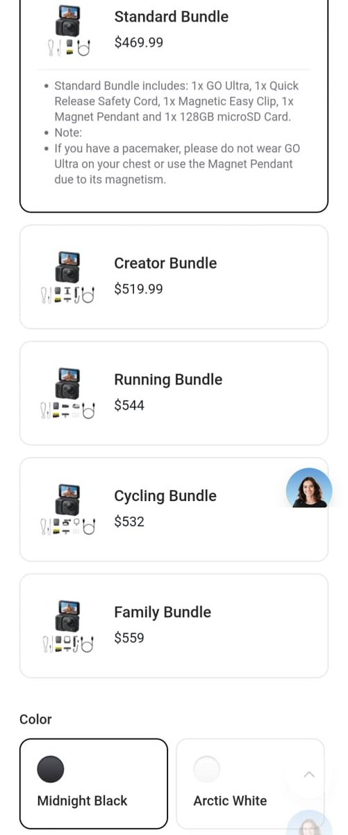 This is the Insta360 Go Ultra

- 1/1.28" sensor
- PureVideo Mode for low-light shooting
- 53g weight
- Built-in magnetic mounting system
- 4K 60fps
- Waterproof up to 33ft
- Active HDR
- 200 min battery life
- FlowState Stabilization
- 360 degree horizon lock

Price - $469.99 for