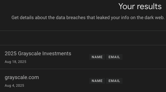 Thx <a href="/Grayscale/">Grayscale</a> for leaking my #PII onto the #darkweb not once, but twice. Why have the best security when you're making millions from fees?

Burn a few thousand customers here and there. Some say, "It's simply the cost of doing business."
<a href="/NewsAsset/">Digital Asset News</a> <a href="/CoinDeskPodcast/">CoinDesk Podcast Network</a> <a href="/CoinDesk/">CoinDesk</a>