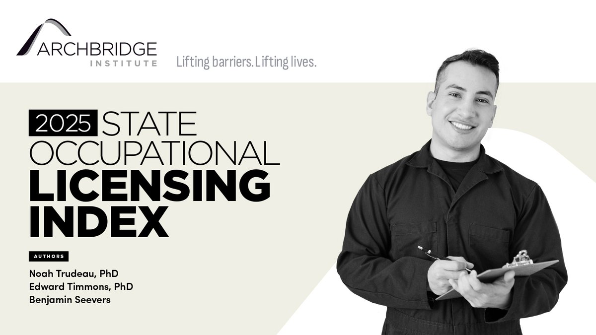 🚨 NEW: The 2025 edition of the 'State Occupational Licensing Index' presents an updated ranking of all 50 US states + DC on the burden of their occupational regulations.

How many barriers to work are in your state? 🧵

📎 archbridgeinstitute.org/state-occupati… #SOLI2025