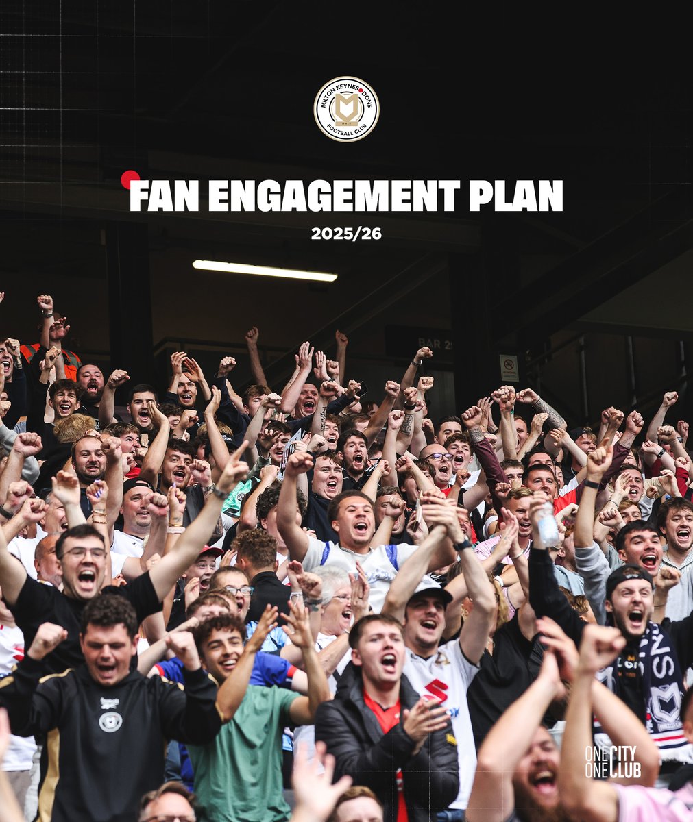 #MKDons are delighted to share the club’s Fan Engagement Plan for the 25/26 season!

The Fan Engagement Plan is an in-depth document detailing every aspect of the club’s intentions for meaningful supporter interactions this season ⚪

📝 zurl.co/jDLPP

#COYD
