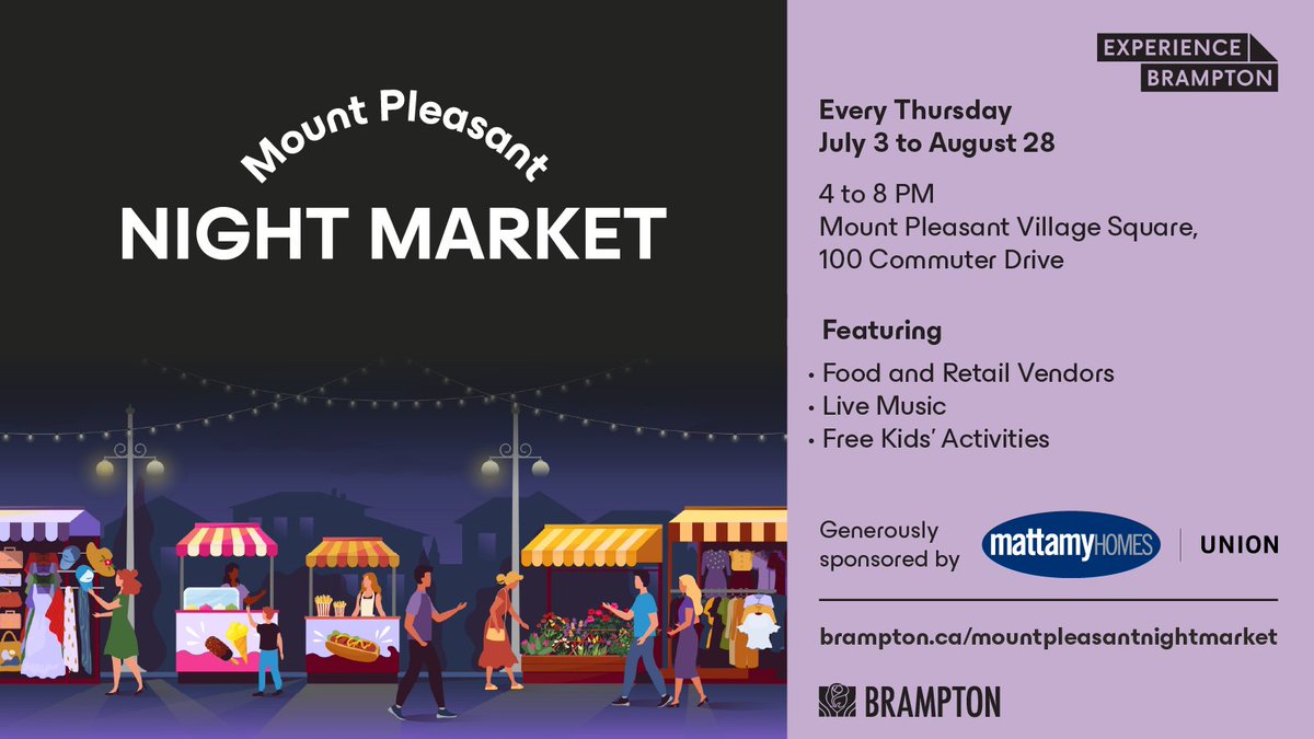 Only one week left of the Mount Pleasant Night Market! 

Join us next Thursday, August 28 from 4 to 8 pm for the final market of the season at Mount Pleasant Village Square. 

Enjoy one more evening of food, music, vendors and free family fun. 🍔🎶🛍️ 

Thank you to our sponsor