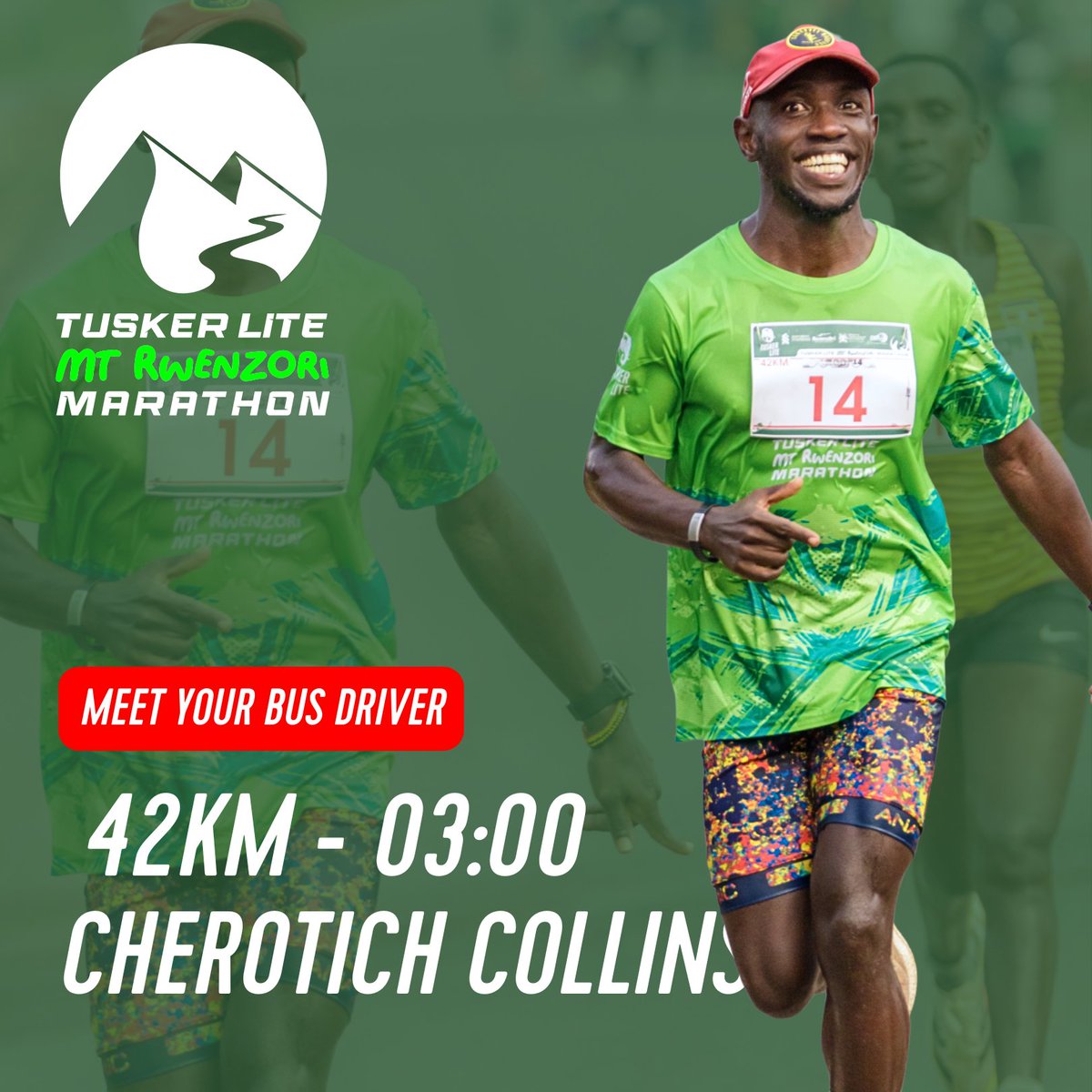 🚨 Meet your 42 km bus drivers 🚨

Hop on, keep the pace and they will drive you to the finish line (hopefully!).

👉 Collins Cherotich is captaining the 42 km bus with a target finish time of 3:00.

Hop on if you dare. Stay on if you can.

#TuskerLiteRwenzoriMarathon