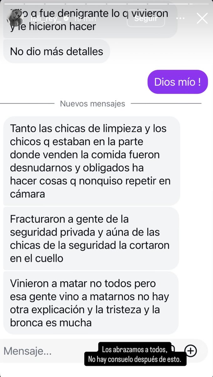 La esposa de Rodrigo Rey, arquero y capitán de #Independiente da a conocer el relato de lo que vivieron las chicas de limpieza y los del puesto de comidas.

Desnudaron, le pegaron, quebraron, le cortaron el cuello, abusaron a las pibas y las hacían chupar pis. 

ESO ES U DE CHILE