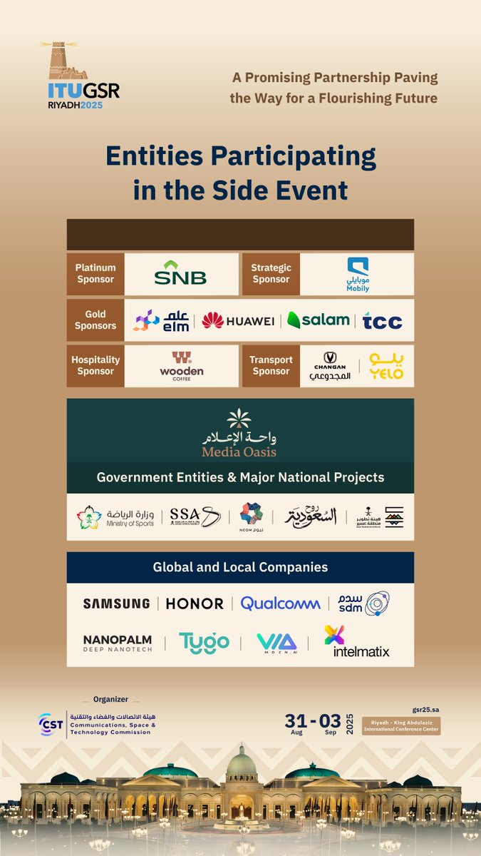 The GSR25 Side Event serves as a dynamic platform to showcase inspiring national visions and innovations from leading global and local companies #ITUGSR 

Register now: gsr25.sa/go/x