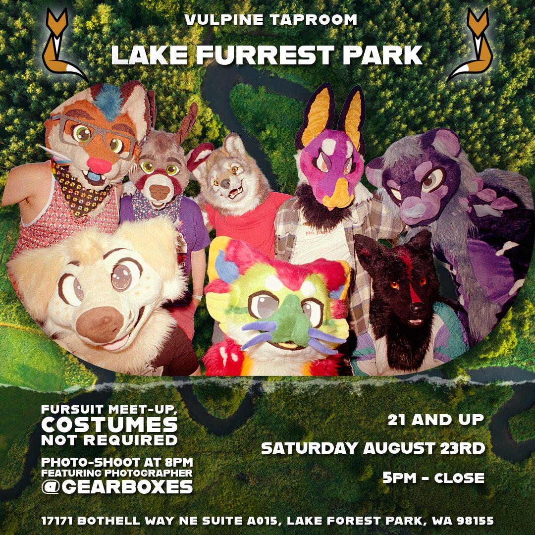 August 23rd is Vulpine's monthly furry meet. Stop by for an opportunity to fursuit and meet up with friends!

Party starts at 5pm - close

Gearboxes is our local in-house photographer!
